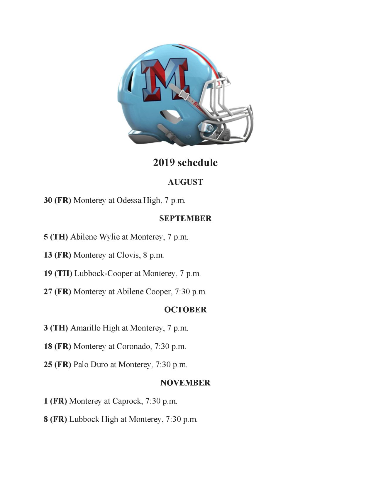 Monterey football schedule